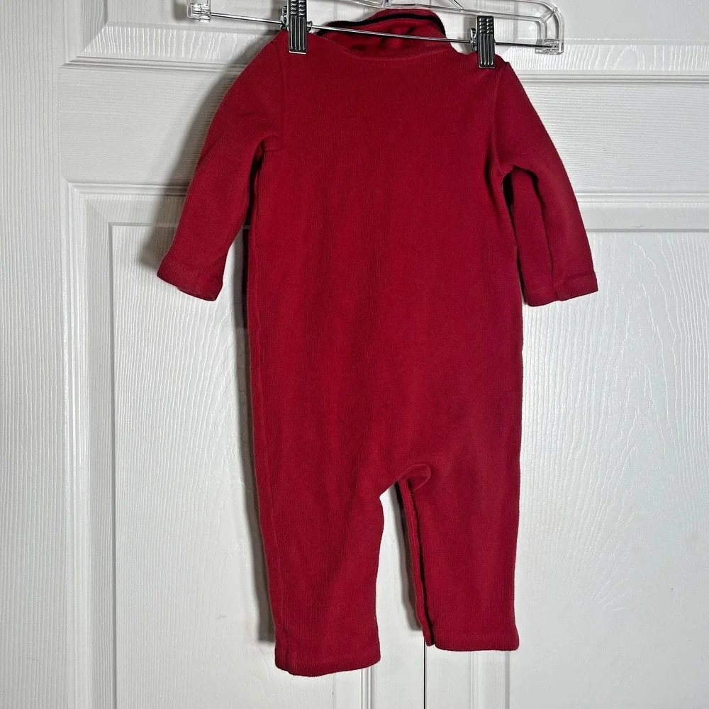 Ralph‎ Lauren Jumpsuit Baby 12M Red Knit One Piece Full Snap Closure Pony Logo